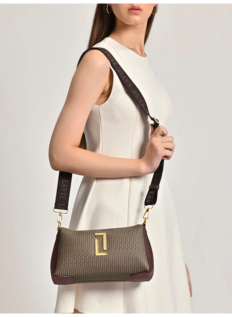 لافي حقيبة نسائية فاخرة بحزام مونوجرام ليزي بثلاثة جيوب لون قهوة